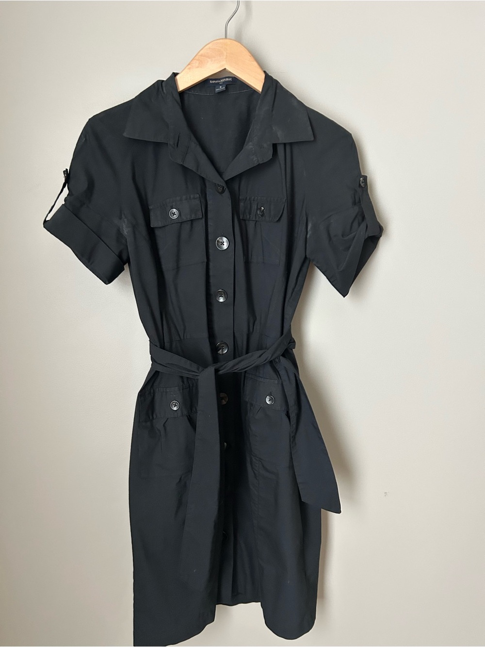 Banana Republic Black Short-Sleeve Trench Shirt Dress